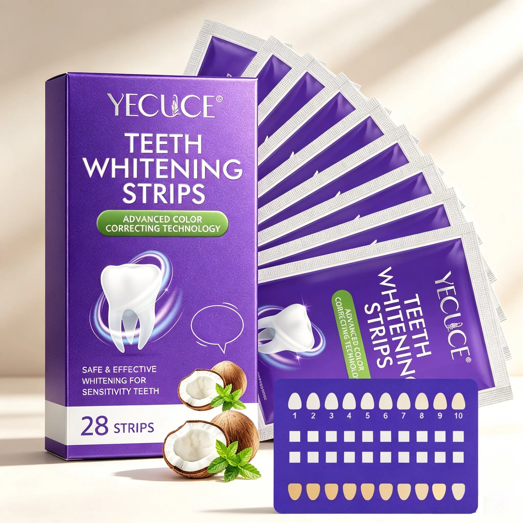 Yecuce Teeth Stickers, Correction, No Peroxide, Fresh Breath, Harmless, Solid Form, Single Piece, Non-Flammable, Teeth Whitener, Oral Brightening, Teeth Brightening
