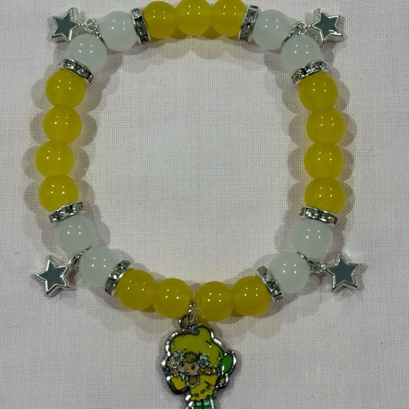 Lemon Meringue Charm Bracelet with Yellow and White Beads and Star Accents