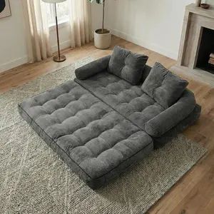Corduroy Combination Sofa Bed - Convertible Futon Sofa, Upholstered Living Room Couch Furniture, Compressed Space-Saving Design, Deep-Sitting Comfort, Included Backrest Pillow, Practical Loveseat
