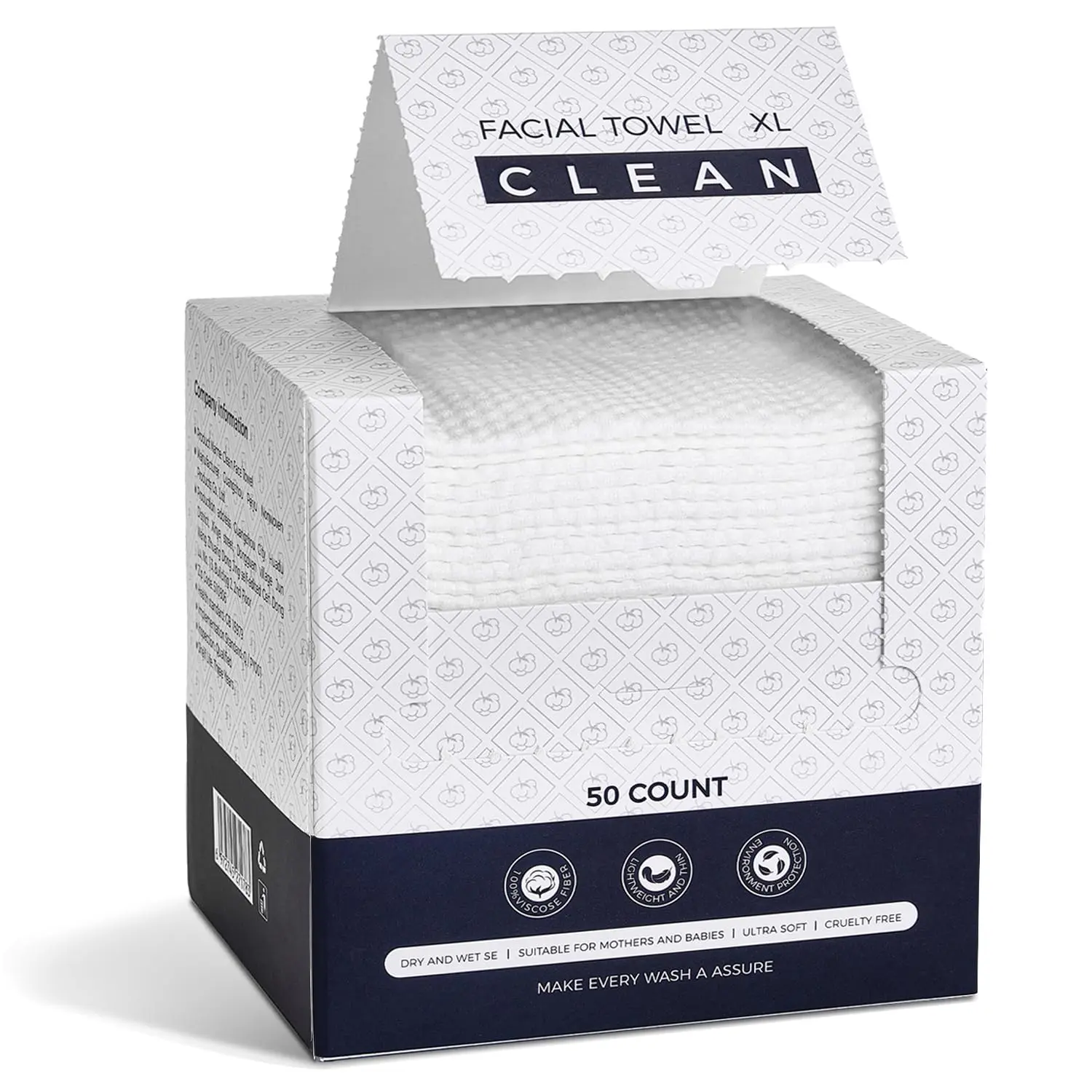 Disposable Viscose Biodegradable Face Towels, Large Super Soft Thick Dry Wipes for Daily Skin Cleansing, Makeup Removing, Travel (50 Count)