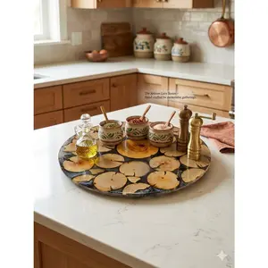 The River Bed Lazy Susan | Hand-Poured Epoxy & Timber