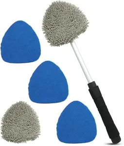Windshield Cleaning Tool,  Inside Window Cleaner Tool with Extendable Handle, 3 count Microfiber and 2 count Chenille,  Interior Cleaner Tool Anti Fog, Streaks Free