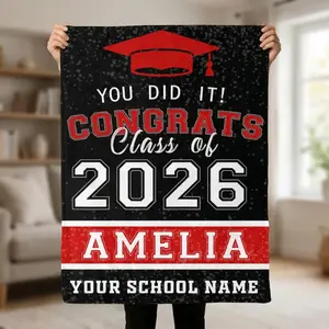 Personalized Graduation Blanket with Name - Custom Soft Flannel Throw, Class of 2026 Senior Keepsake, Graduation Gift Ideas for Teen High School/College Grads