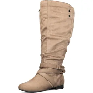 Womens Extra Wide Calf Boots Knee High Slouchy Flat Wide Width Tall Shoes Side Zippers
