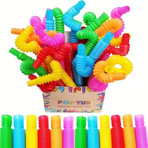 12-piece Pop Tubes sensory toys for fine motor skills and learning, top-rated fidget toys for ADHD and autism, best gift basket filler for preschool boys and girls, random colors