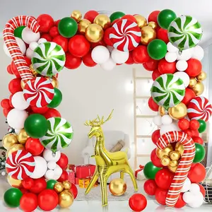 126 PCS Red Green White Christmas Balloon Garland Arch Kit, Gingerbread Holiday Balloon Arch Kit Xmas Christmas Decorations Balloons Christmas Party Garland Balloons Candy Cane Balloon Arch Kit