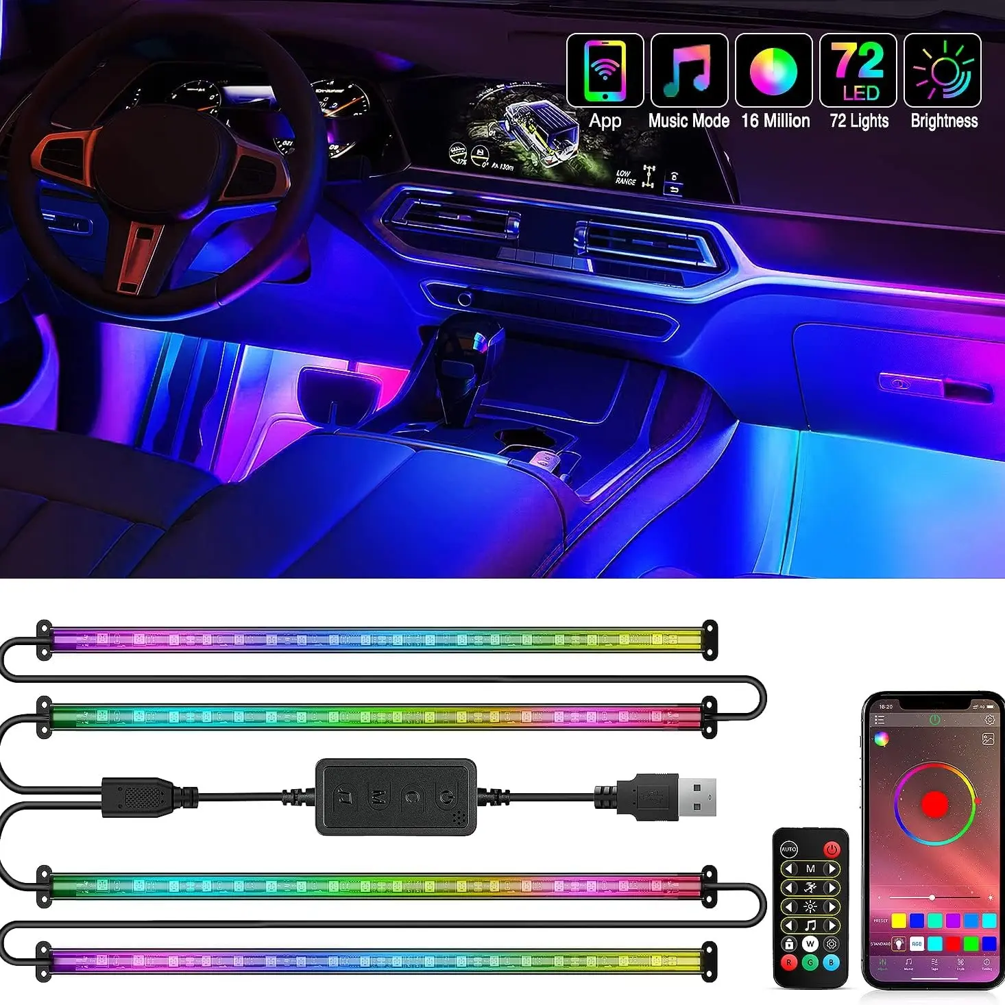 72 LED RGB APP remote control