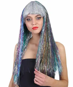 Adult Long Tinsel Wig for Women Glamorous Party & Cosplay Accessory , 23 Inch Comfortable Capless Cap Design Flame-retardant Synthetic Fiber - Rainbow