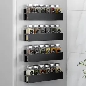 4 Pack Magnetic Spice Rack with 28 Spice Jars, Spice Labels, Chalk Marker and Funnel Set, Magnetic Fridge Shelf For Kitchen Spice Organizer Magnetic Shelf For Fridge Space Saving