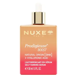 NUXE Prodigieuse Boost Self-Tanning Face adn Neck Serum with Hyaluronic Acid and 100% Natural DHA for a Gradual, Radiant Glow, 1.0 fl oz