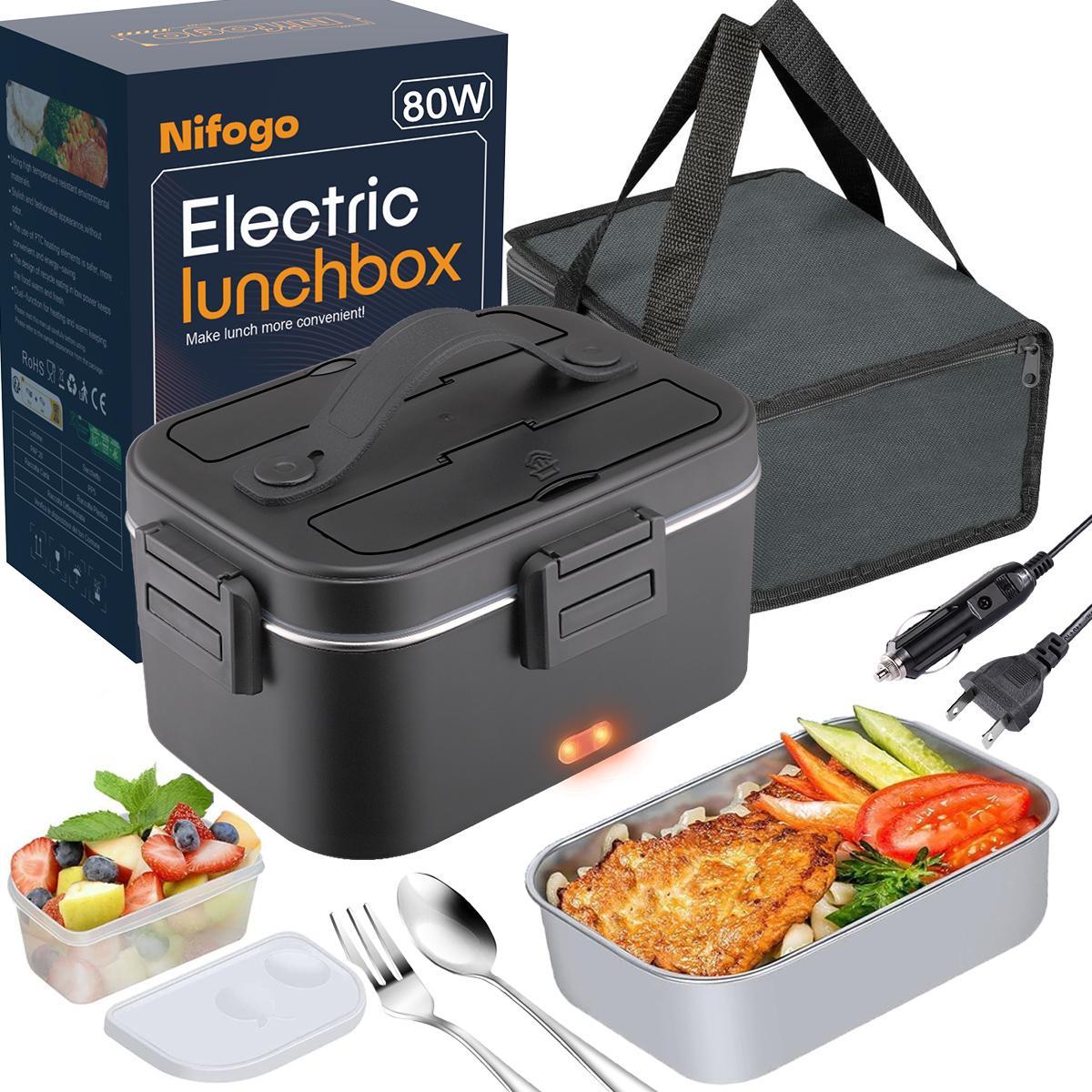 Electric Lunch Box -12V/24V/110V, 80W, 1.8L Capacity Portable Food Heater with Tableware and Lunch Bag for Car, Home, Office & Travel Use