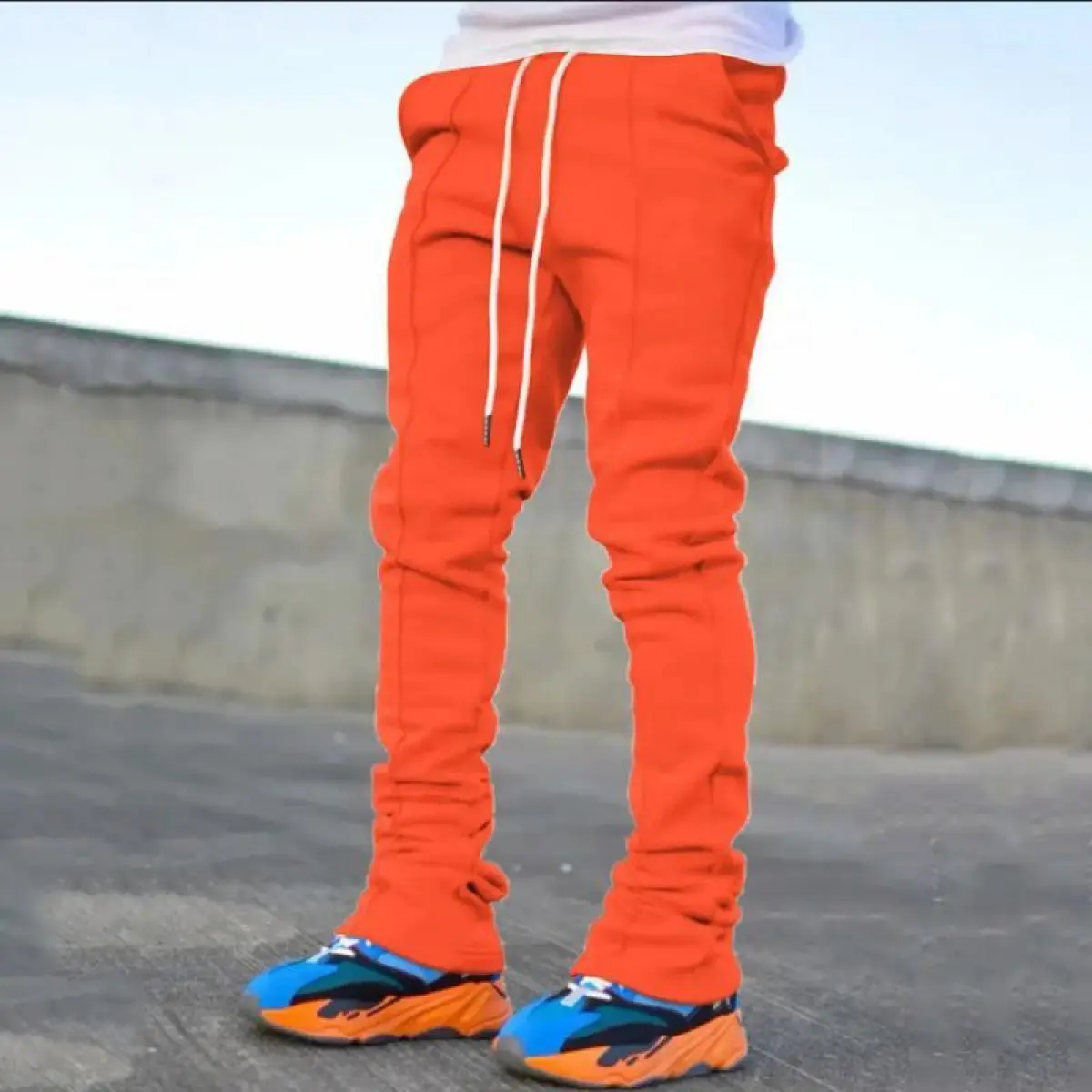 2026 Men's Casual Pants Summer Solid Color New Design Custom Flare Sweat Pants Street Wear Men Pile Up Stacked Pants For Men Flared Joggers Jogger Sweatpants, men pants, jeans for men, men trousers