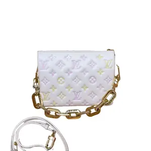 Pre-owned Louis Vuitton Lambskin Crossbody Bags Coussin BB White CPU0211