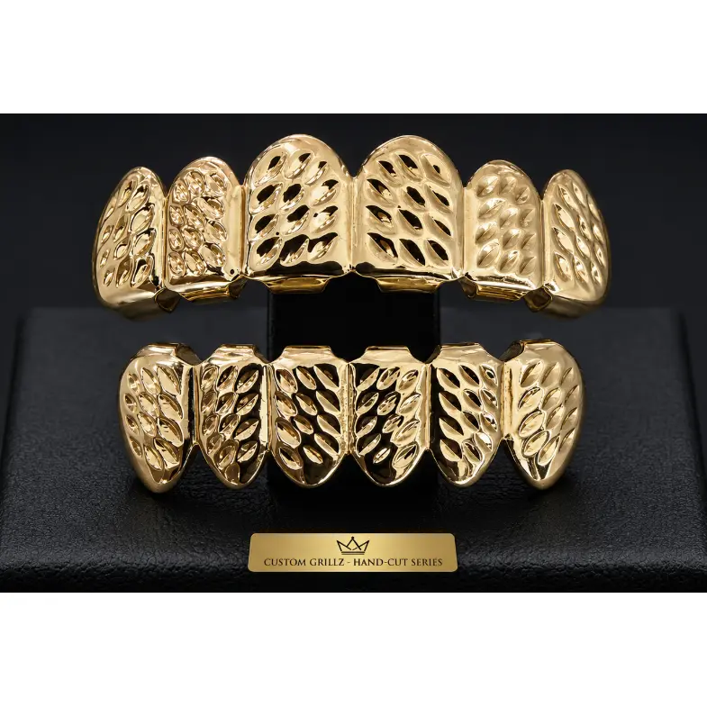 14K Gold Plated Upper & Lower Grillz Set Diamond Cut Series 10 14K Gold Plated Upper & Lower Grillz Set Diamond Cut Series 10