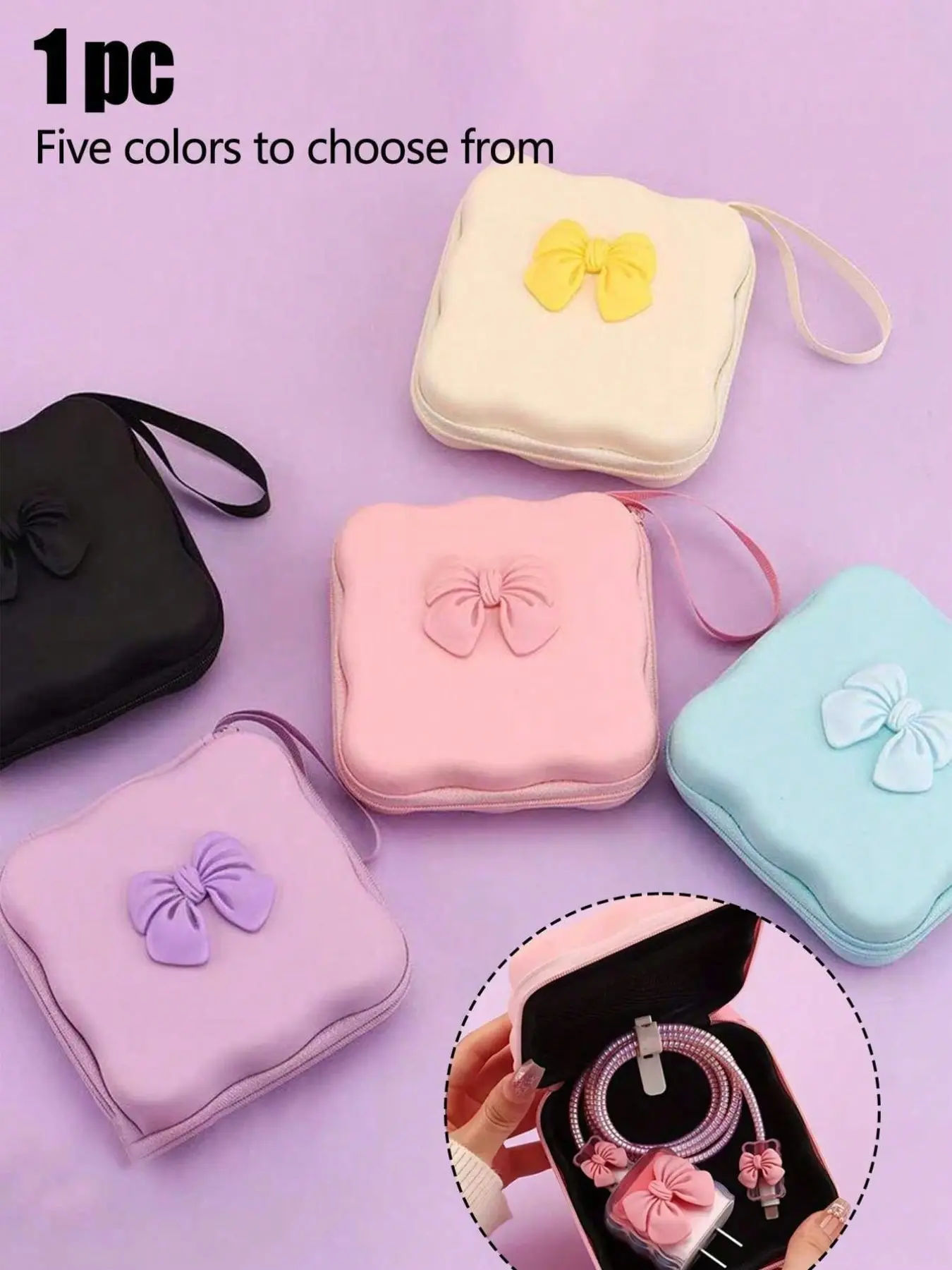 Bow Macaron Color Data Storage Bag, Portable Travel Organizer for Headphones, USB Drives, SD Cards, Ideal Gift for Girlfriend, Travel Accessories, Travel Storage Bags, Travel Pouch