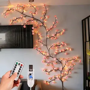 1.8M Cherry Blossom Tree Light with Remote, 96 LED Cherry Blossom Branch Lights for Wall, 8 Lighting Modes&Timer, Flexible DIY Indoor Decoration for Home, Christmas, Wedding, Party