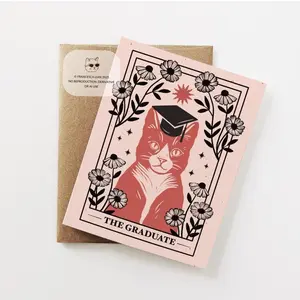 The Graduate, Tarot Greeting Card, Lino Print, Cat Lover Card, Graduation Gift, Grad Card For Friend, Best Friend, Her GD05 | Gift Card with Envelope