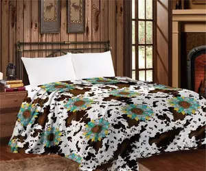 Thin Throw Blanket - Sunflowers Cowprint