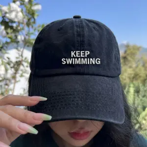 Keep Swimming Dad Hat, Minimal Embroidered Cap, Aesthetic Streetwear Hat