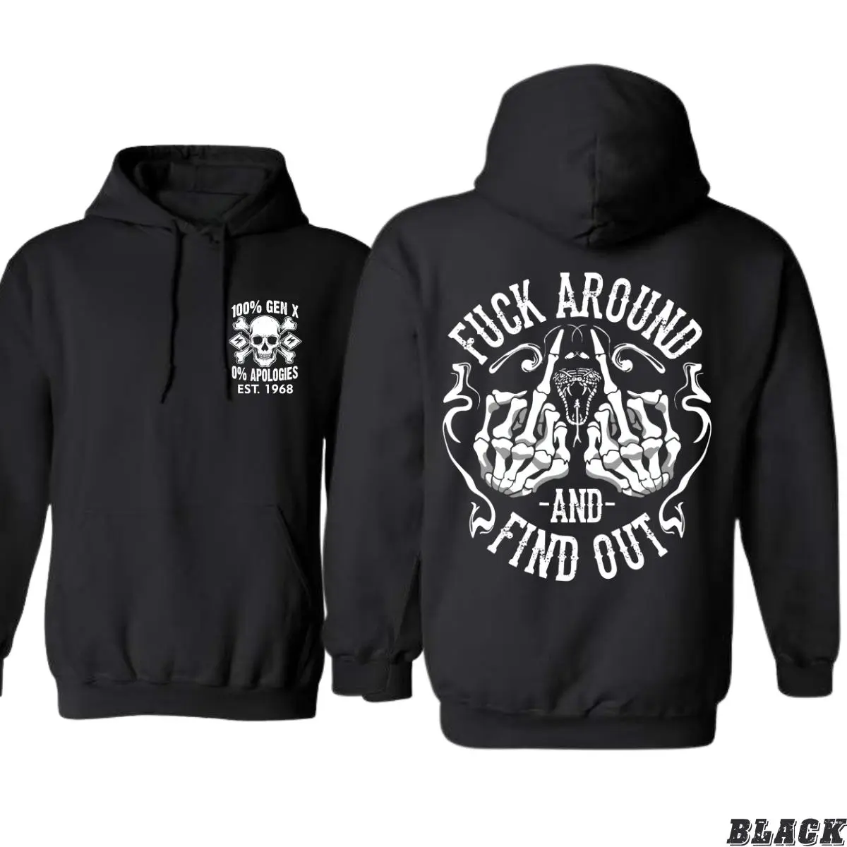 100% Gen X Skull Hoodie No Apologies EST 1968 Funny Retro Graphic Hoodie Biker Rock Streetwear Vintage Style Unisex Hoodie Gift