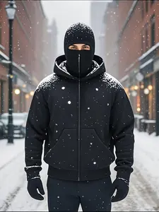 Balaclava Men's Full Zipper Double Hooded Sweatshirt - Warm Loose Lightweight Jacket for Fitness Outdoor Daily Winter Wear Drop Shoulder Menswear Casual Hoodie
