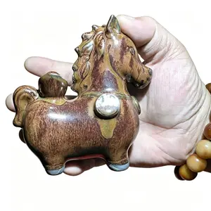 Lucky Horse Tea Pet - Chinese Tang Horse Ceramic Figurine, Collectible Cultural Pottery Ornament for Household Room Decor