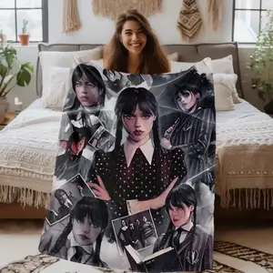 Wednesday themed patterned soft flannel blanket, suitable for all seasons, ideal for sofas, beds, offices, camping and travel