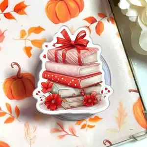 Stacked Books with Red Ribbons Phone Grip – Cute Book Lover Phone Holder, Kawaii Reading Accessory, Perfect Gift for Bookworms and Readers