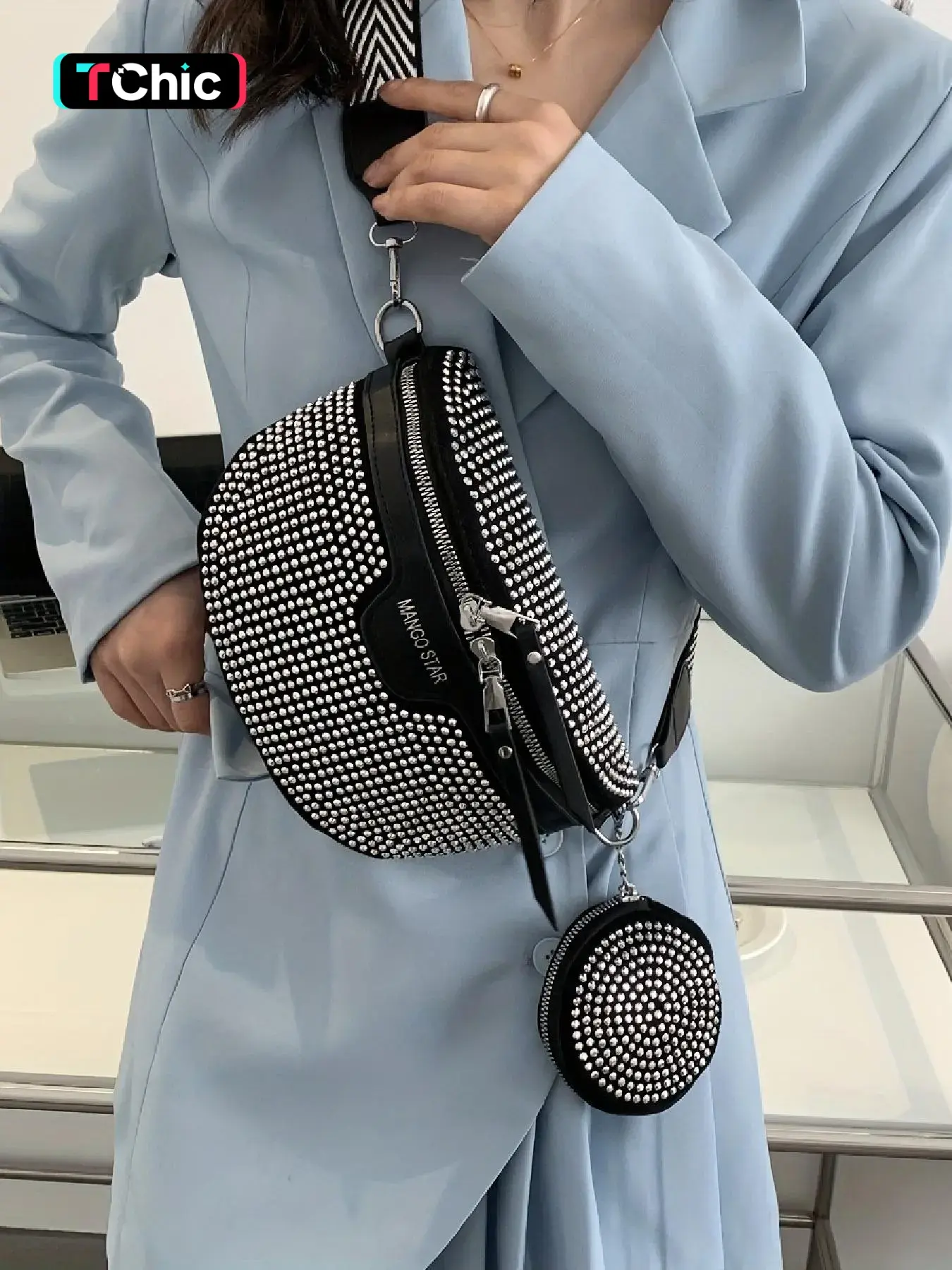 Women's retro fashion crystal-embellished chest bag set, classic casual everyday crossbody shoulder bag waist bag coin purse Crossbody Belt Bag Zipper Bum Bag Zipper Fanny Pack Bumbag Fashion Waist Packs