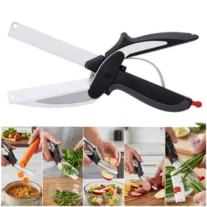 2 in 1 Stainless Steel Blade Cutting Board Scissors with Safety Lock 9.6" Food Cutter for Fruits Vegetables Meat Cheese