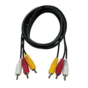 SatelliteSale 3 Male to 3 Male RCA Audio Video AV -íomposite Cable Universal Wire PVC Black Cord 6 feet