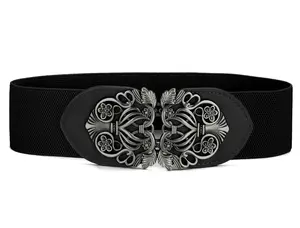 INSPIRE CHIC Knot Woven Metal Interlocking Buckle Textured Elastic Stretchy Cinch Waistband Waist Belt