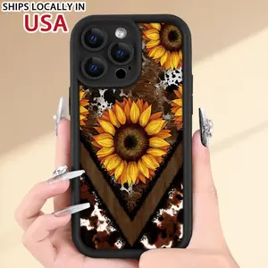 Creative - Western Leopard Print And Sunflower - for Iphone 16/15/14/13/12/11 XS XR X Plus Pro Max - Black TPU Soft Case, Provides Shockproof Protection, It Is a Good Gift for You to Give As a Gift/For Your Boyfriend Or Girlfriend/Christmas/Winter.