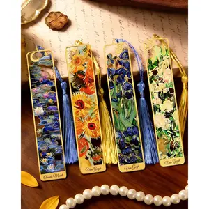 4 count Metal Bookmarks with Tassel, Golden Hollow Bookmark Van Gogh Monet Oil Painting Theme Book Marker for Book Lovers Writers Readers  Teens Men Women Adults