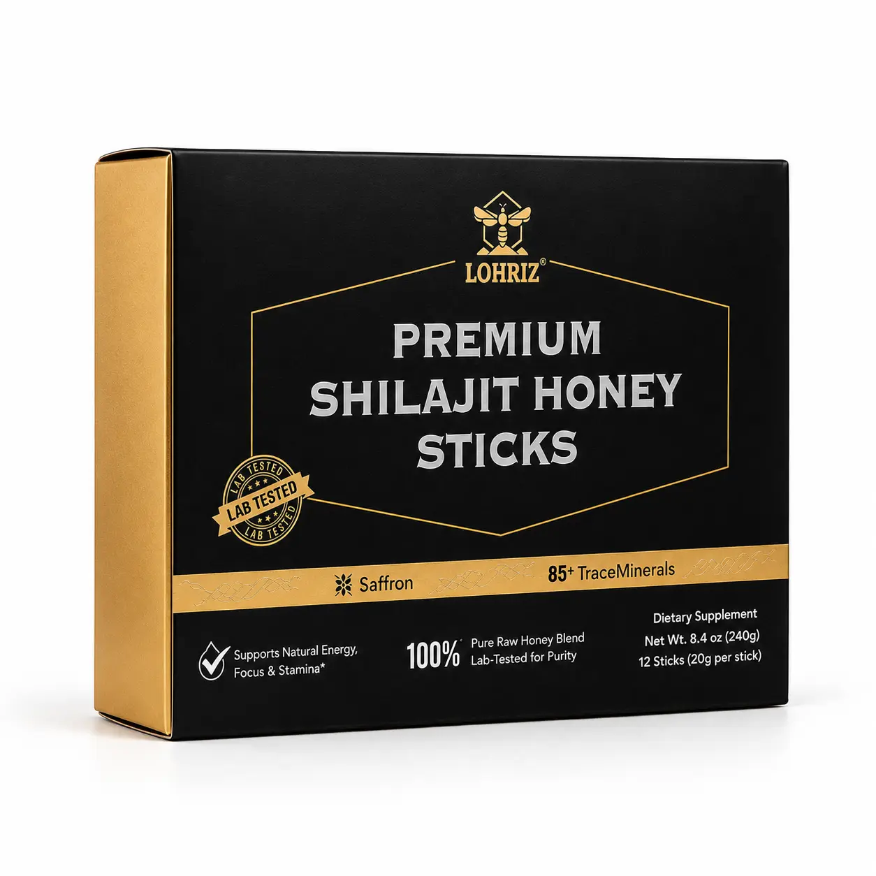 LOHRIZ Premium Shilajit Honey Blend – Maca, Ginseng & Black Ginger Daily Wellness Sticks
