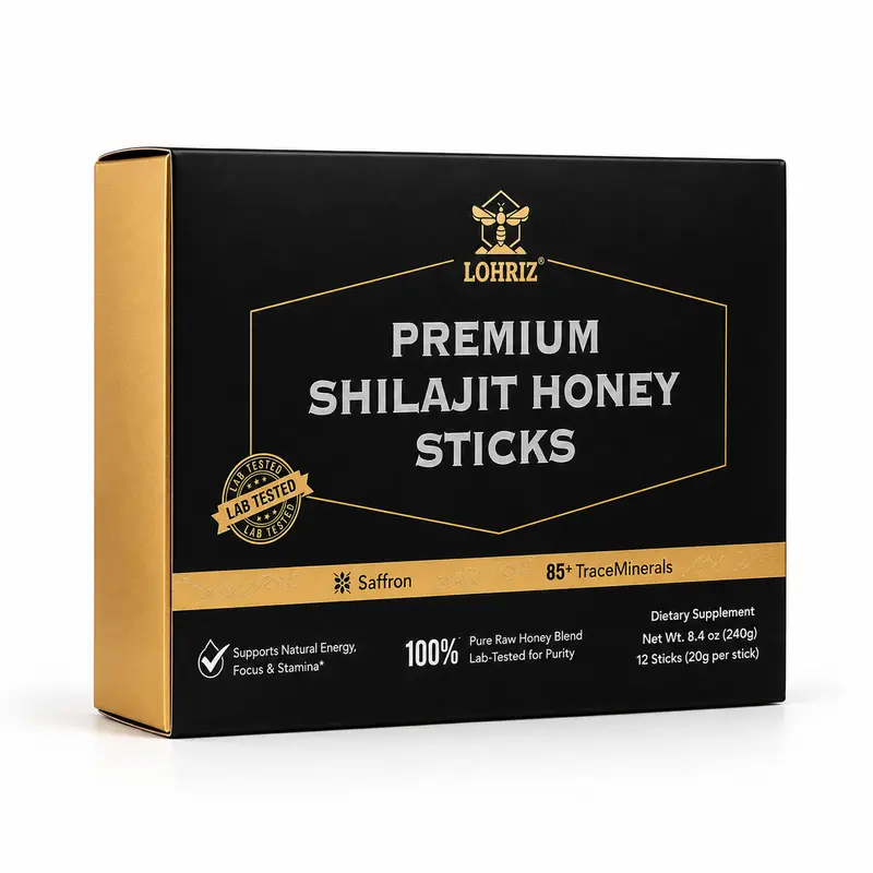 LOHRIZ Premium Shilajit Honey Blend Edible Herbal Supplement - Natural Ginseng, Maca, Black Ginger, 20g Single Sachets for Adults, Energy Boost, Dietary Support with Botanical Extracts & Minerals