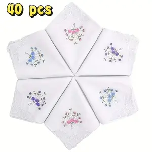 40 Pieces Women's Handkerchief Flower Embroidery Lace Ladies Handkerchief