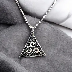 "Celtic Triangle Pendant with Triskelion Design"