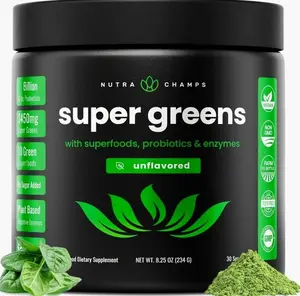 NutraChamps Super Greens Powder Premium Superfood | 20+ Organic Green Veggie Whole Foods | Wheat Grass, Spirulina, Chlorella | Antioxidant, Digestive Enzyme & Probiotic Blends (9.0 Oz, Unflavored)