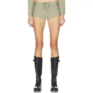 HAELO Open Lace Up Micro Shorts in Surplus Khaki Olive