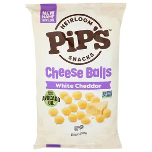 Heirloom PIPS CHEESE BALLS WHITE CHDDR - 4.5OZ Crispy Gourmet Snack with Authentic White Cheddar Seasoning for Movie Nights & Office Snacking