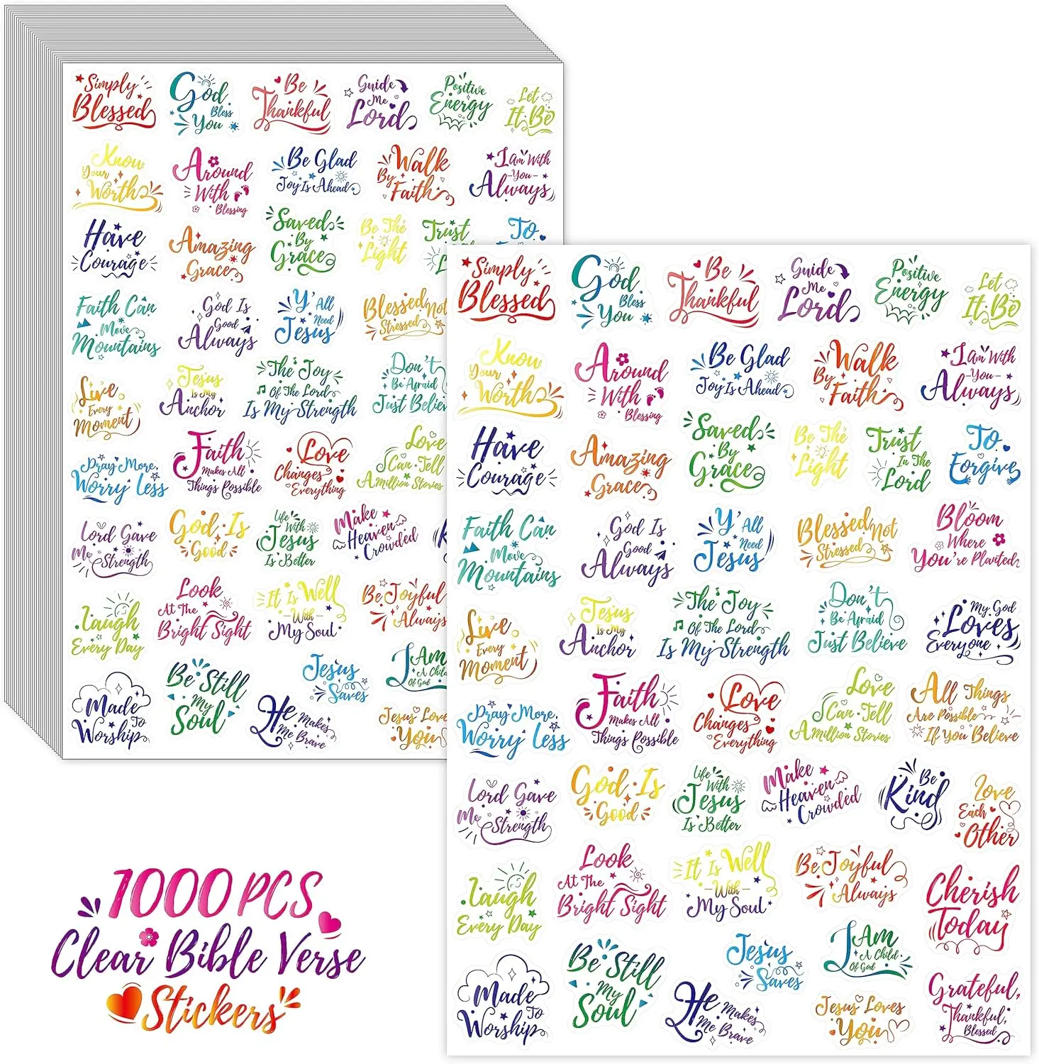 1000 PCS Bible Verse Stickers, Clear Inspirational Pray Stickers Colour Text Version