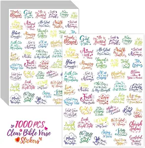 1000 PCS Bible Verse Stickers, Clear Inspirational Pray Stickers Colour Text Version