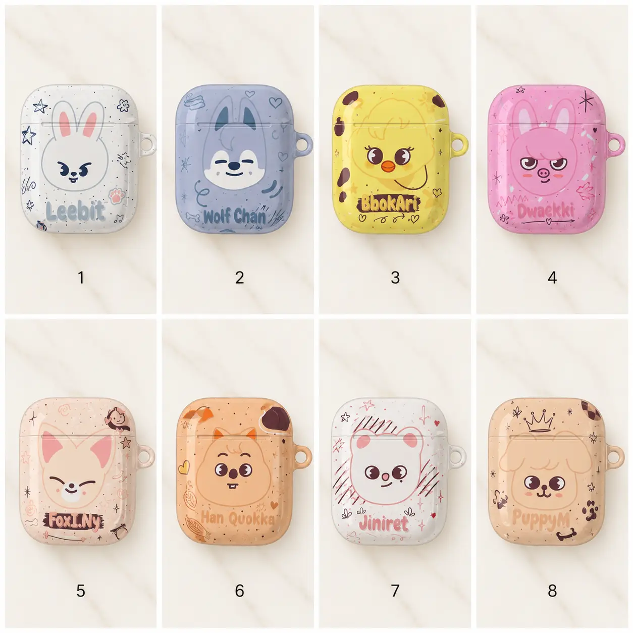 $KZ Kpop AirPods Case, Cute Animal Earbuds Cover, Pastel Cartoon Kpop Case, SKZ Fan Gift, Kawaii Music Lover Accessory for Girls Teens