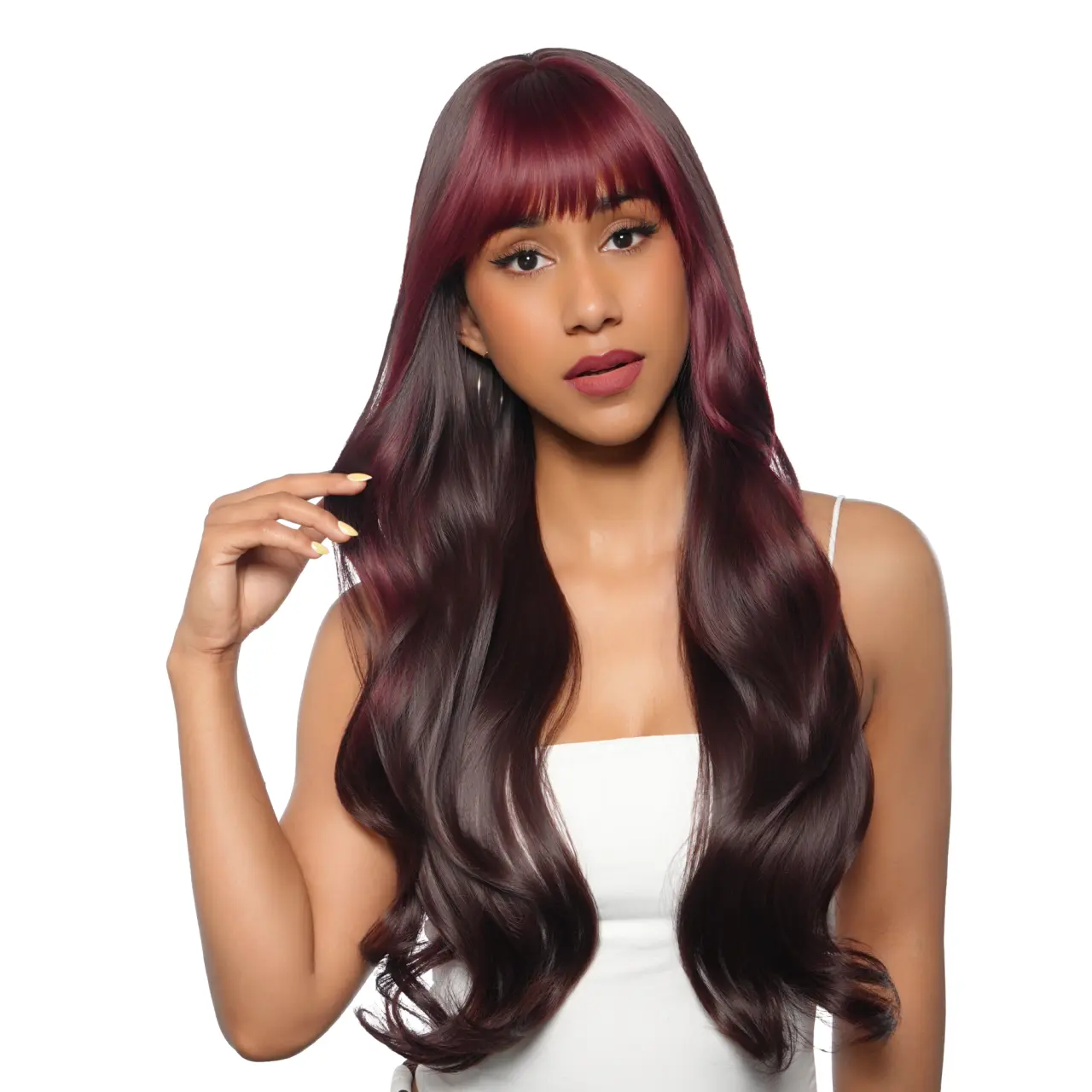 27-Inch Dark Cherry Wine (Frontal Highlights) Undone Waves Synthetic Wig | 【Heat Resistant】【Cap Included】 | #36 @20 43FSGB