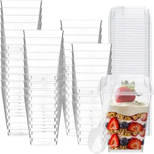 100 Pack 5 oz Plastic Dessert Cups with Lids and Spoons - Clear Yogurt Parfait Cups with Lids - Mini Dessert Shooter Cup with Spoons for Fruit Pudding Mousse Ice Cream Appetizer