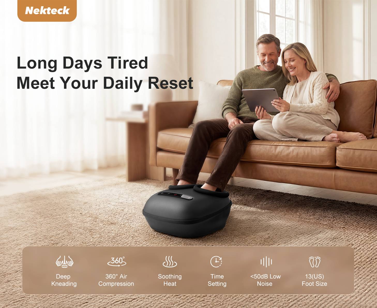 2026 Upgraded Nekteck Foot Massager with Heat, Electric Shiatsu Foot Massage Machine, Improves Blood Circulation, Relieves Plantar Fasciitis & Neuropathy, 3 Adjustable Intensities, Valentine’s Day Gifts for Men & Women