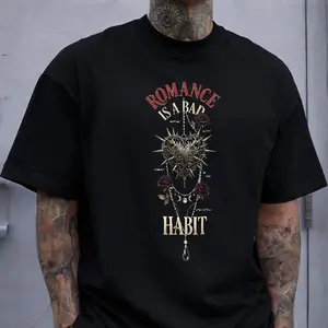 Gothic Romance T-Shirt Romance Is A Bad Habit, Dark Heart & Rose Gift Shirt
