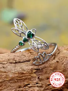 S925 Sterling Silver Hollow Out Dragonfly Design Cuff Ring, Unique Rings, Adjustable Open Ring for Women & Girls, Fashion Jewelry for Party, Daily Decor, Trendy All-match & Exquisite Jewelry for Birthday Gift