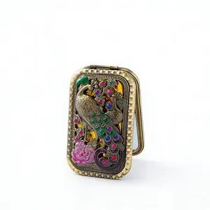 2026 Vintage Flower Pattern Handheld Mirror, 1 Count PeachHeart Portable Makeup Mirror, Folding Make up Mirror,Makeup Tool for Women & Girls, Trending Makeup